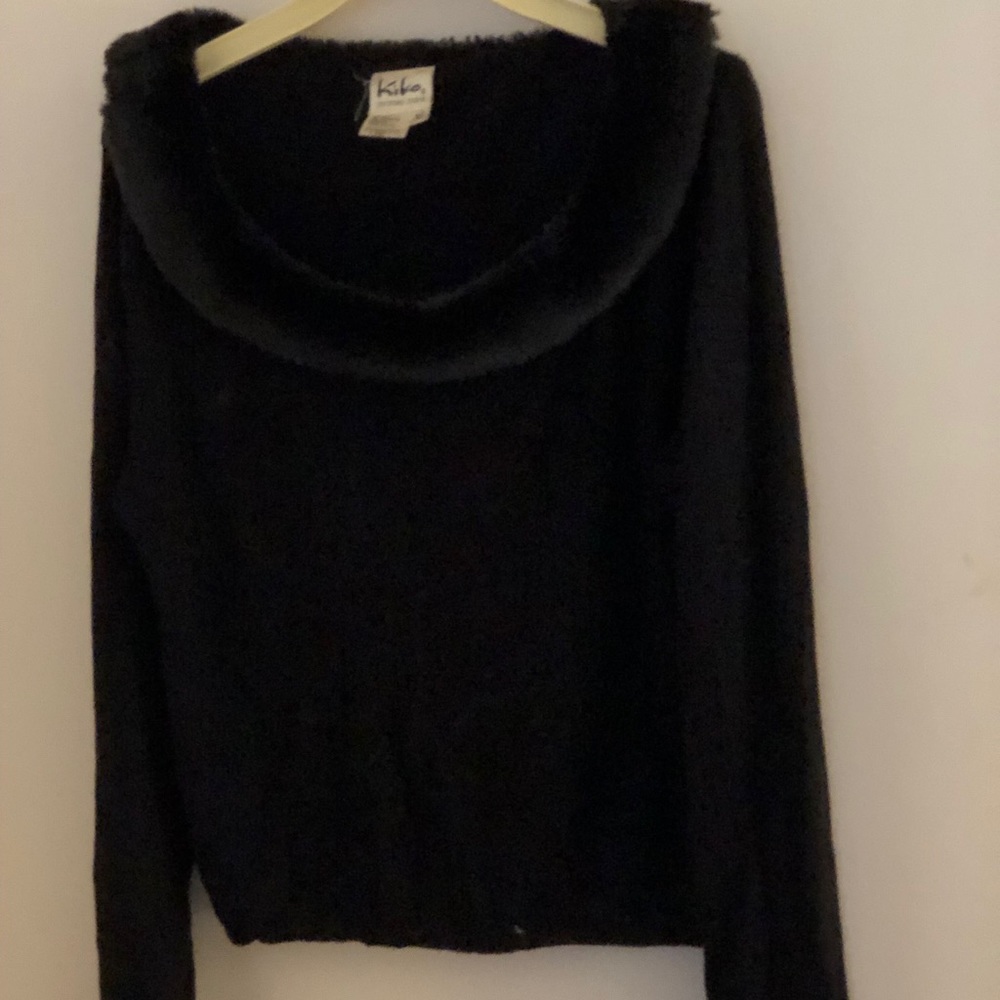 Cashmere and silk fur collar and cuff sweater
